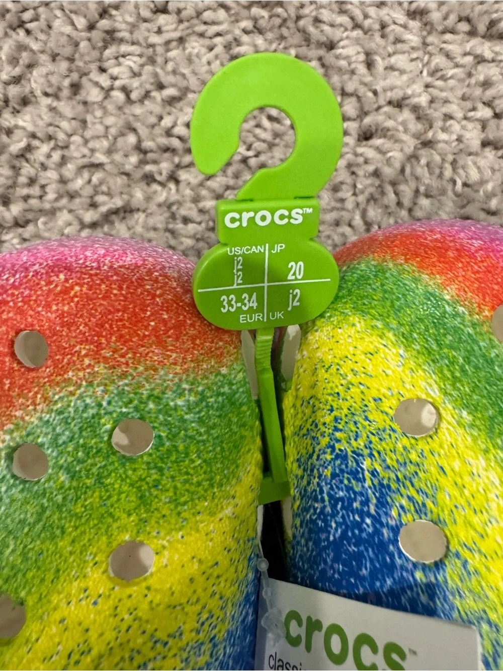 NWT Crocs Kids Classic Spray Dye Clogs Rainbow Tie Dye J2
